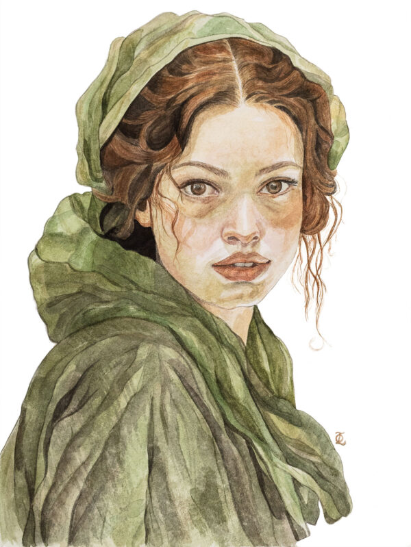 Lady in Green, Watercolour - Art Print