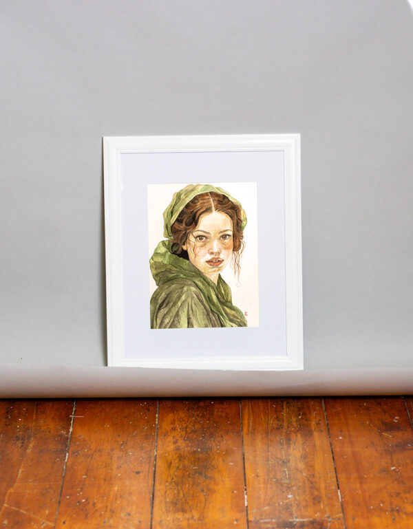 Lady in Green, Watercolour - Art Print - Image 2